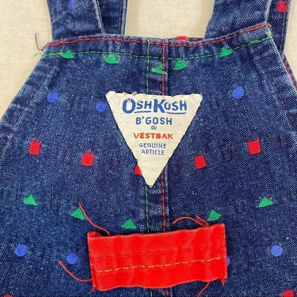 Vintage embroidered Osh Kosh Denim Bib Overalls Size 6/9 Months Union Made in US